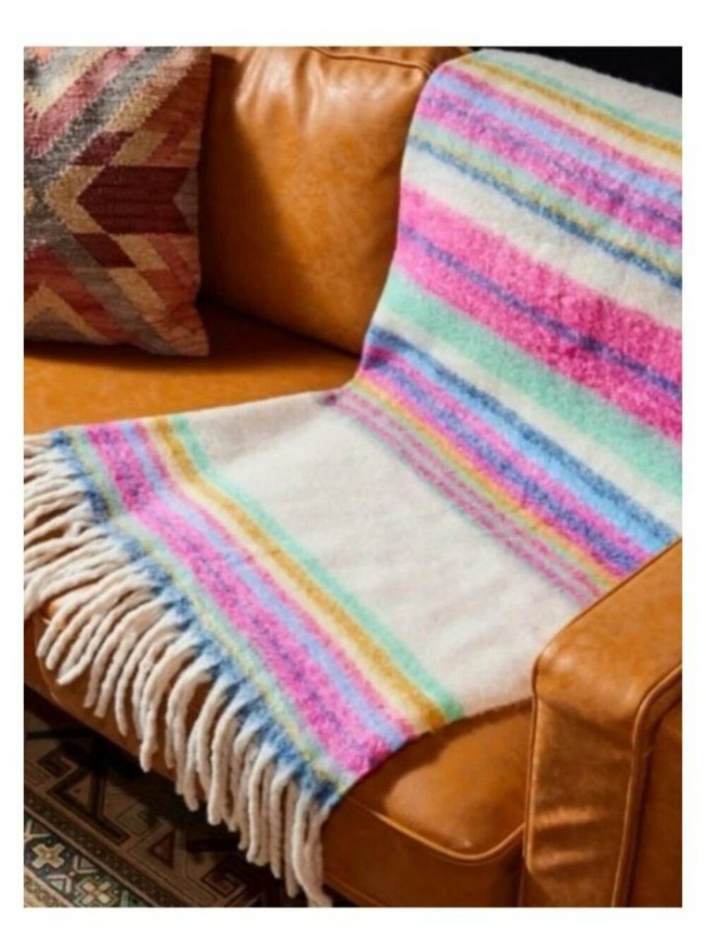 NWT Skye Stripe By Free People Ivory Rainbow Fringe Blanket Scarf